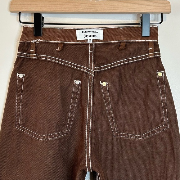REFORMATION Cowboy High Rise Straight Jeans in Chocolate Brown 23 - Picture 10 of 13